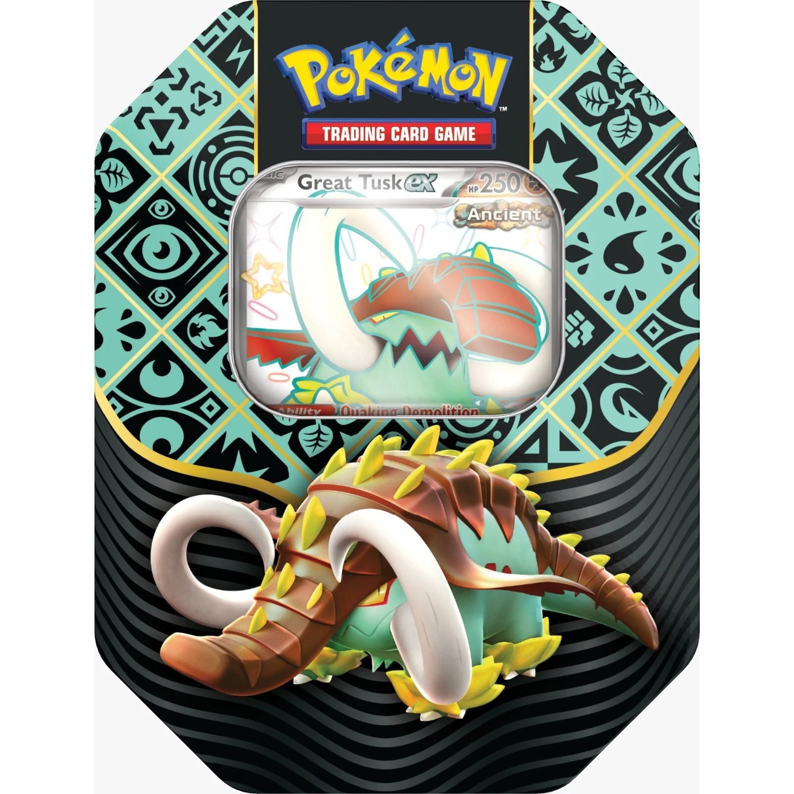 Pokemon Paldean Fates Great Tusk Tin UK Size