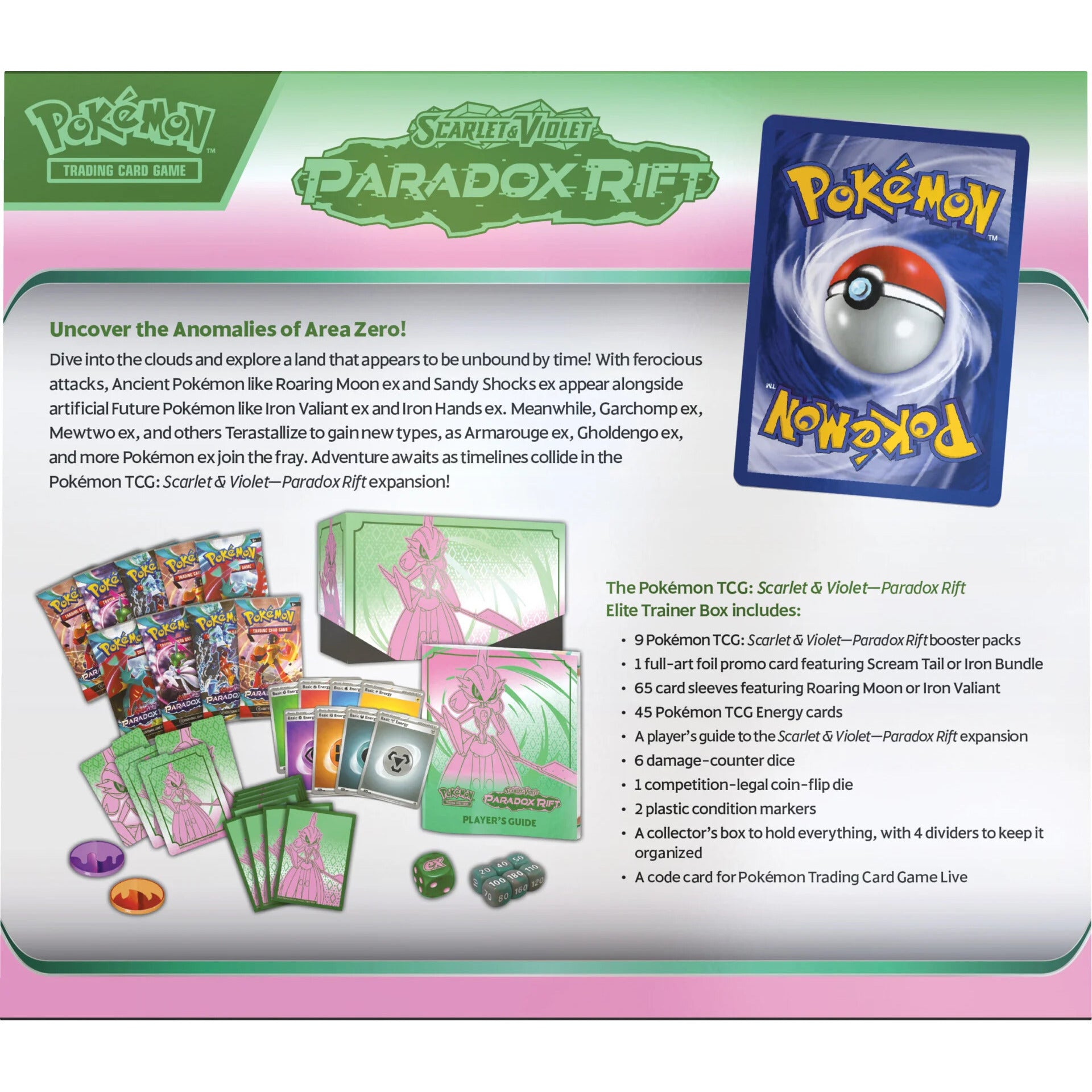 Pokemon Paradox Rift Iron Valiant Elite Trainer Box back