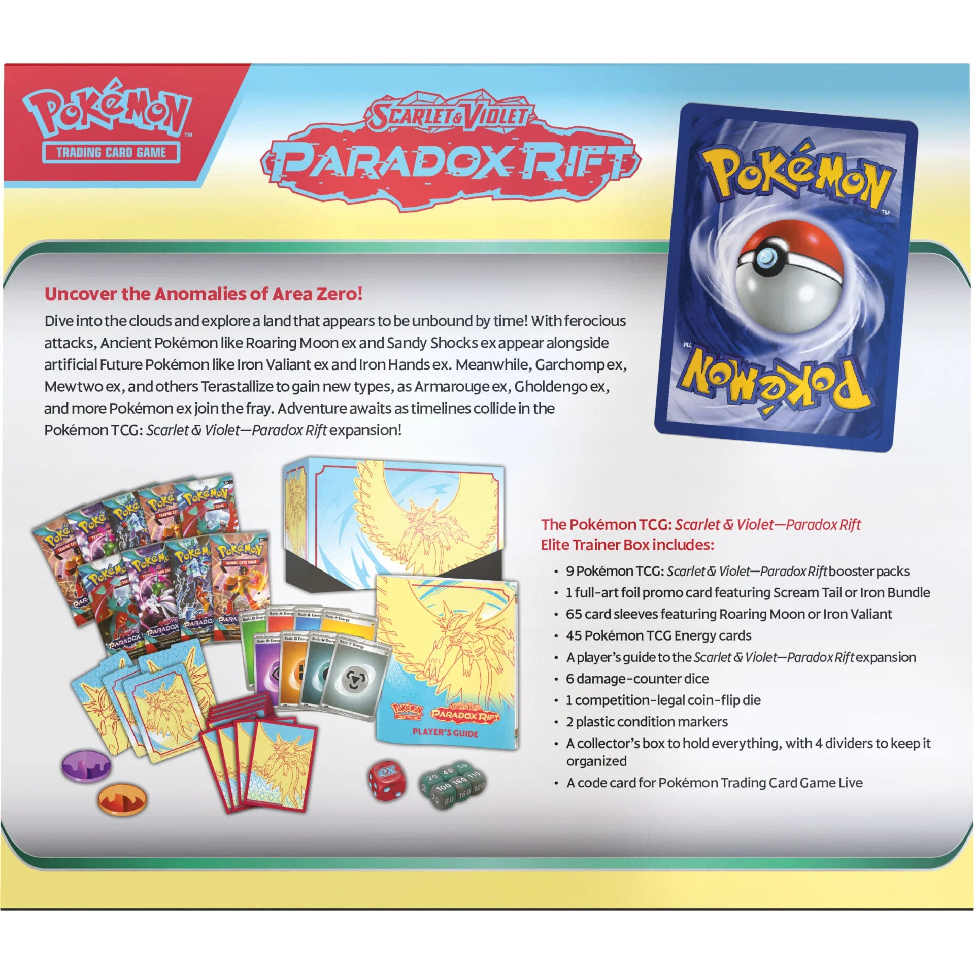 Pokemon Paradox Rift Roaring Moon Elite Trainer Box back