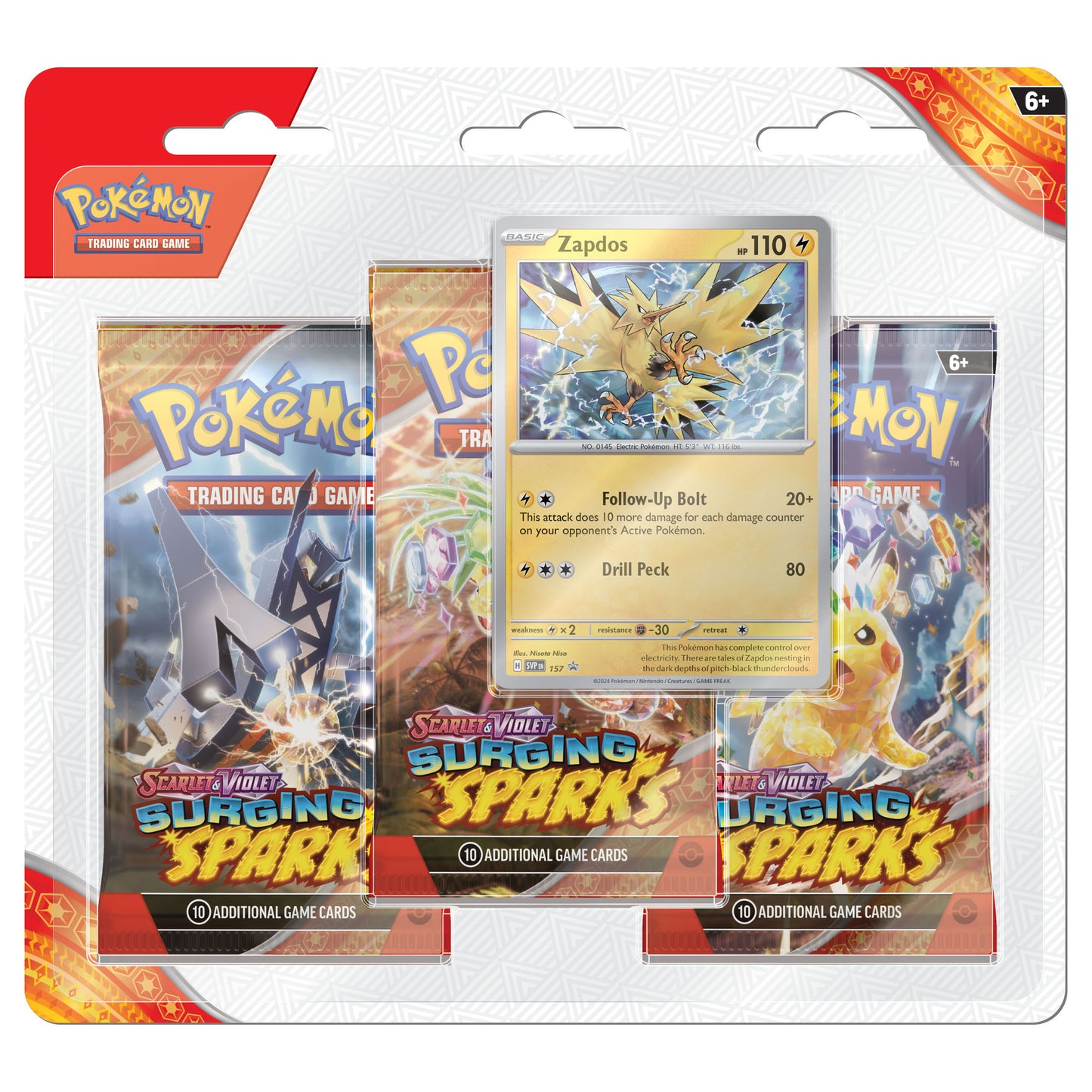 Pokemon Surging Sparks 3 Pack Blister Zapdos Promo SVP 157