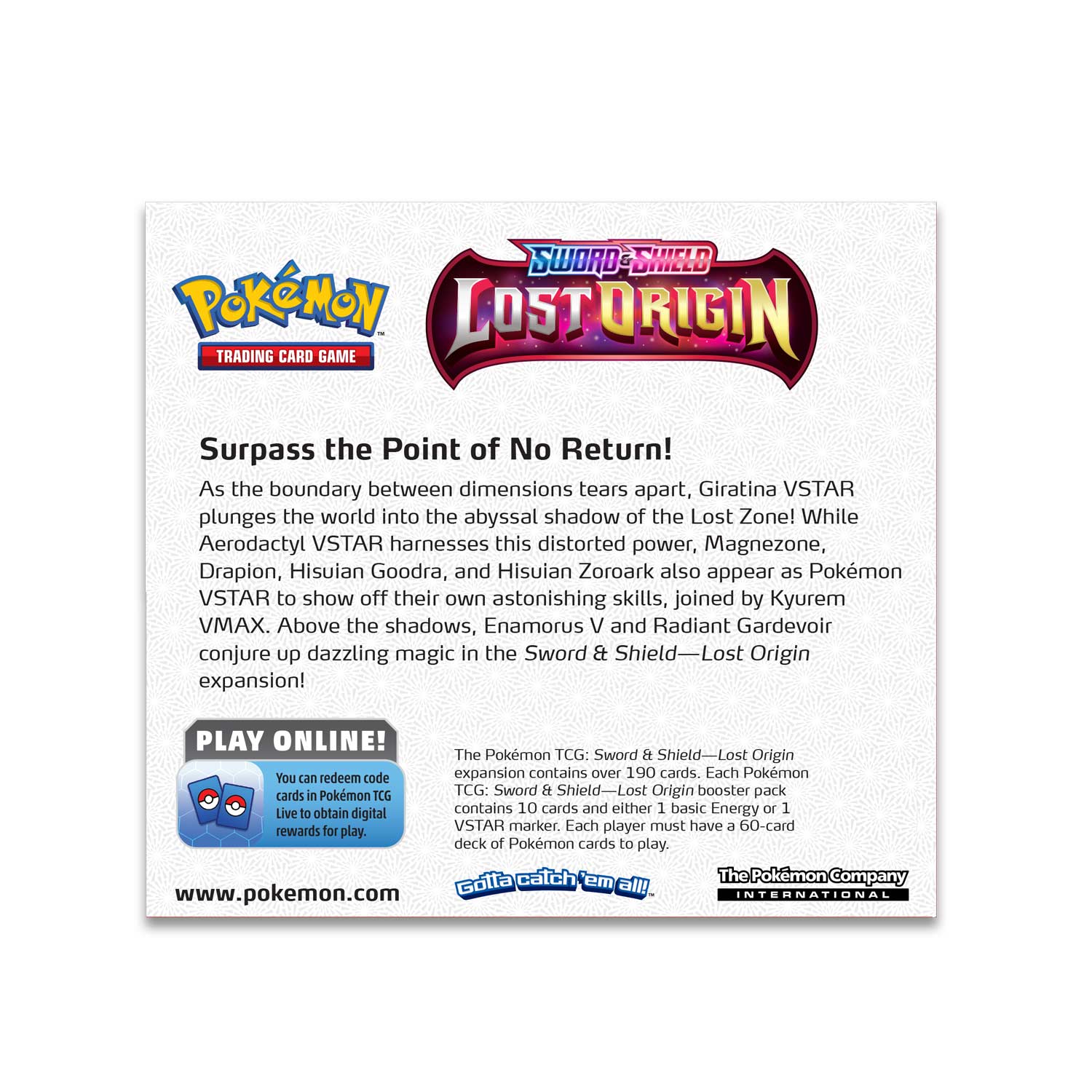 Pokemon TCG Lost Origin Booster Box back